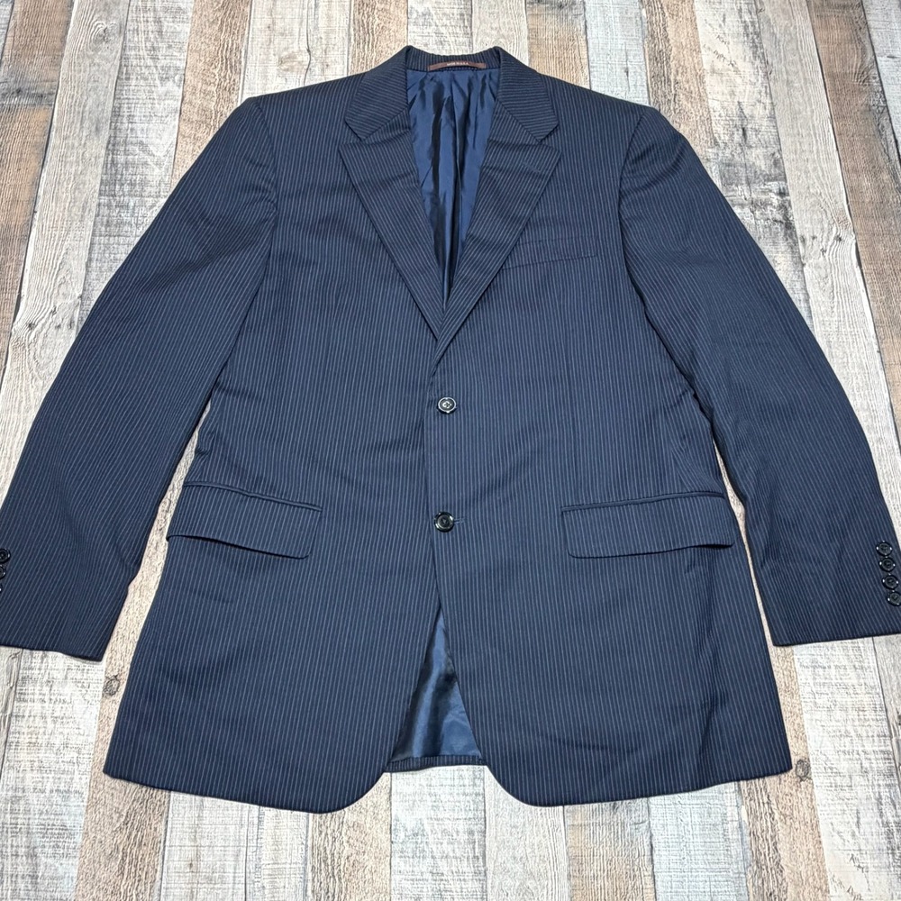 Hickey Freeman Blazer Mens 41R Navy Blue Pinstripe Worsted Wool USA Addison Coat